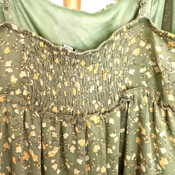 Women's Lined Babydoll Tiered Green Cottagecore Dress Adjustable Straps ‎ Size L - Picture 10 of 13